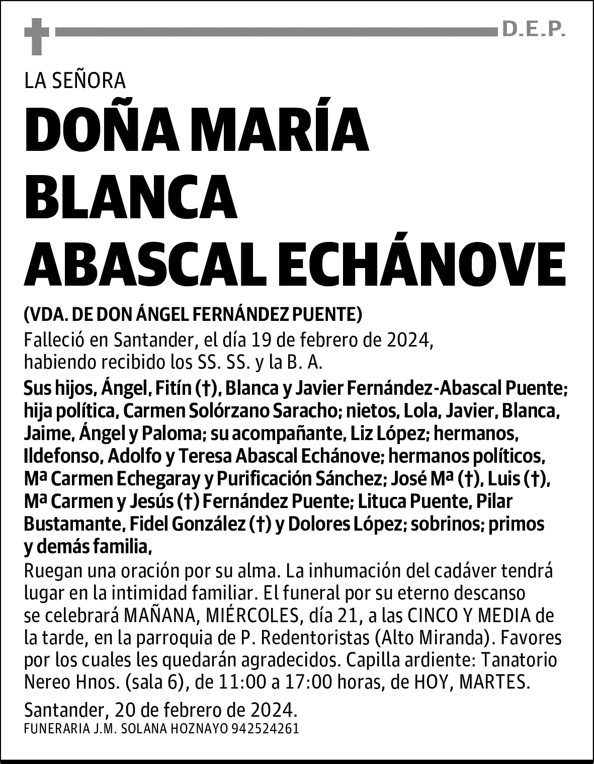 DOÑA MARÍA BLANCA ABASCAL ECHÁNOVE