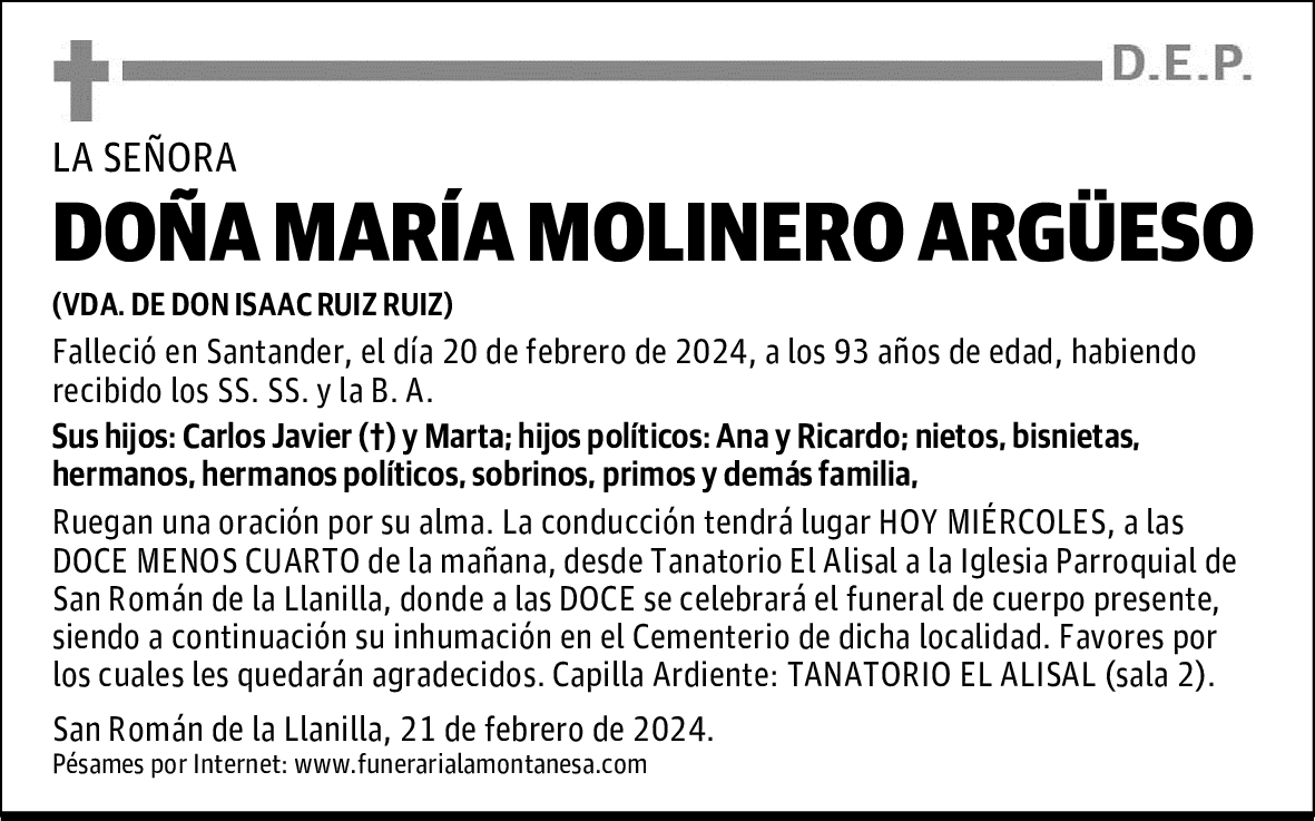 DOÑA MARÍA MOLINERO ARGÜESO