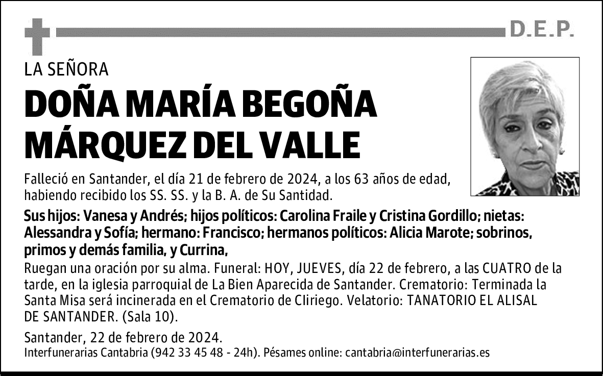 DOÑA MARÍA BEGOÑA MÁRQUEZ DEL VALLE