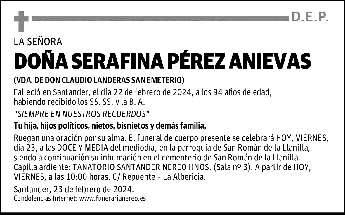 DOÑA SERAFINA PÉREZ ANIEVAS
