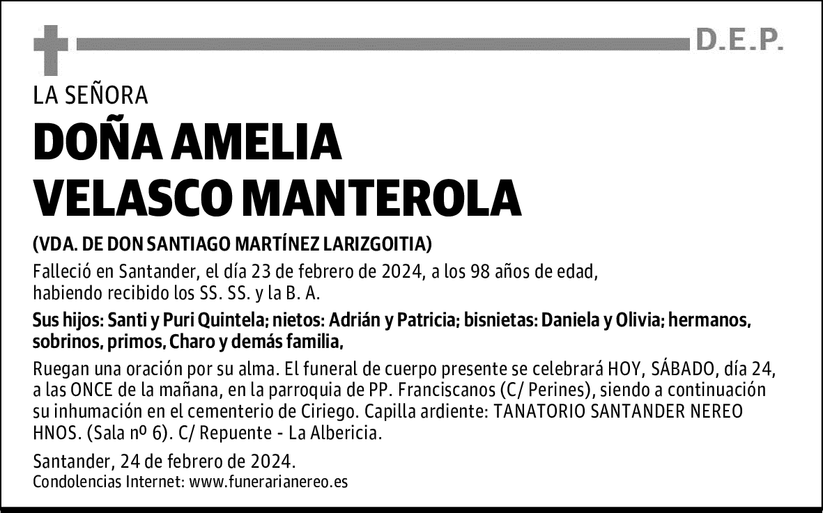 DOÑA AMELIA VELASCO MANTEROLA