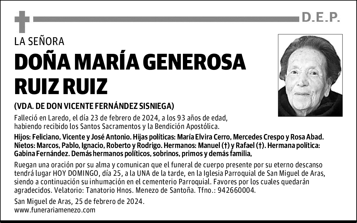 DOÑA MARÍA GENEROSA RUIZ RUIZ