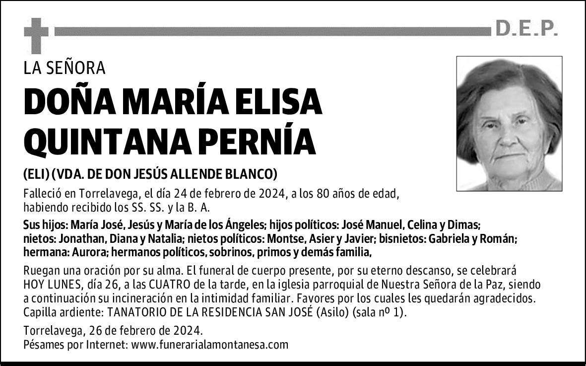 DOÑA MARÍA ELISA QUINTANA PERNÍA