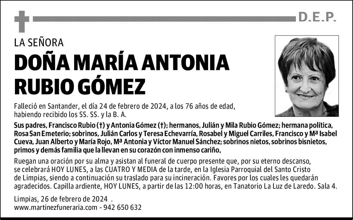 DOÑA MARÍA ANTONIA RUBIO GÓMEZ