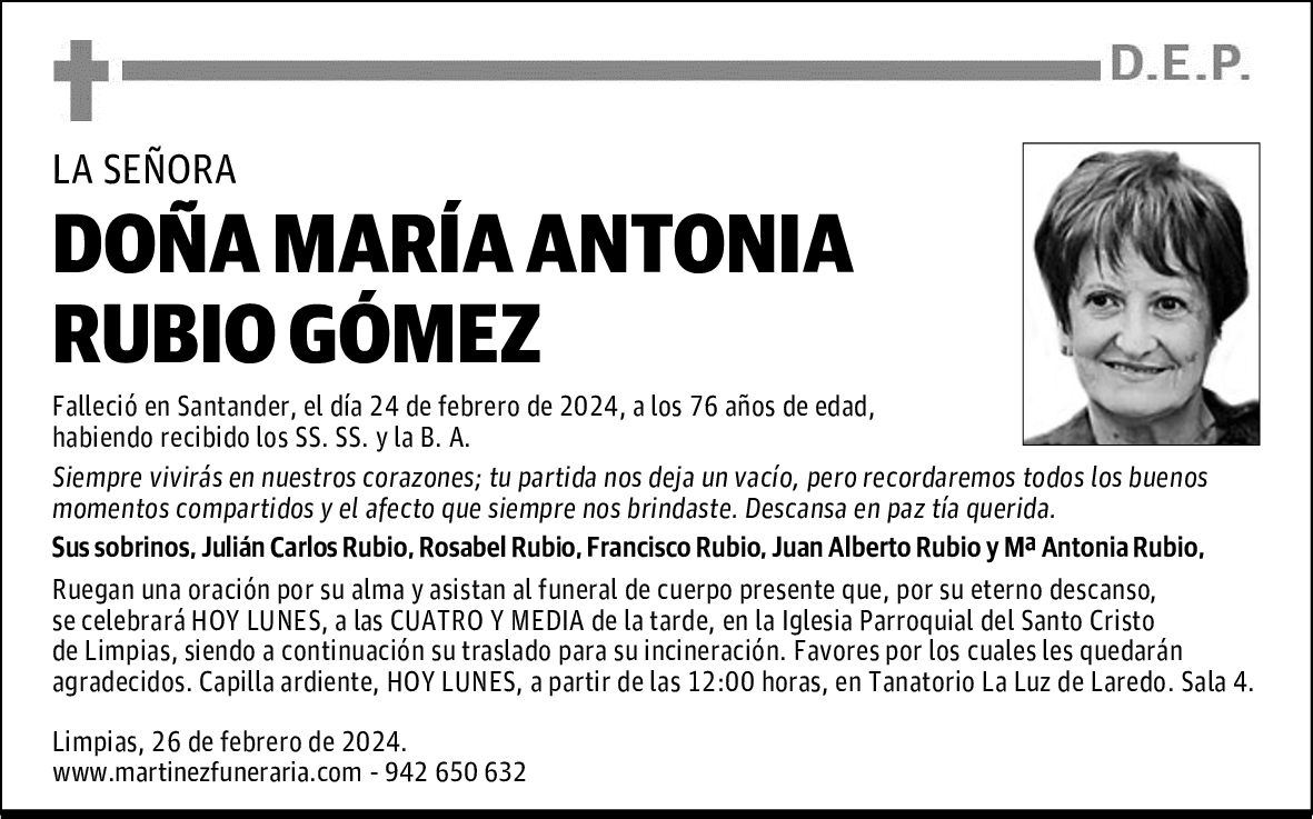 DOÑA MARÍA ANTONIA RUBIO GÓMEZ