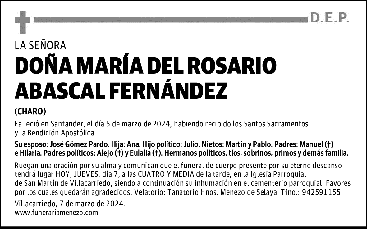 DOÑA MARÍA DEL ROSARIO ABASCAL FERNÁNDEZ