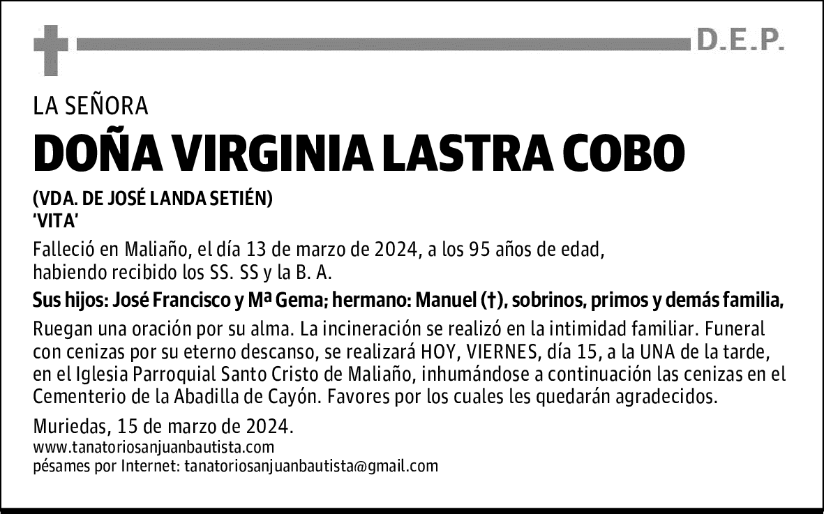 DOÑA VIRGINIA LASTRA COBO