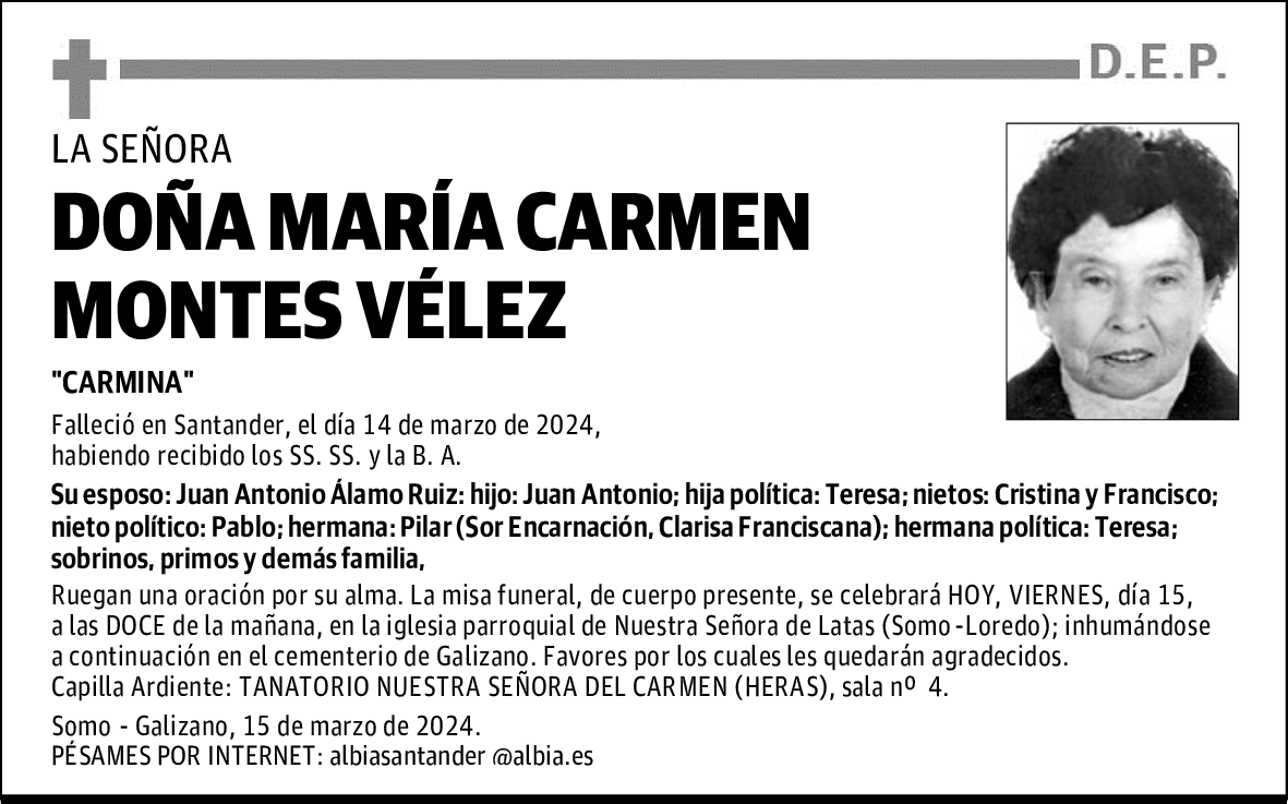 DOÑA MARÍA CARMEN MONTES VÉLEZ