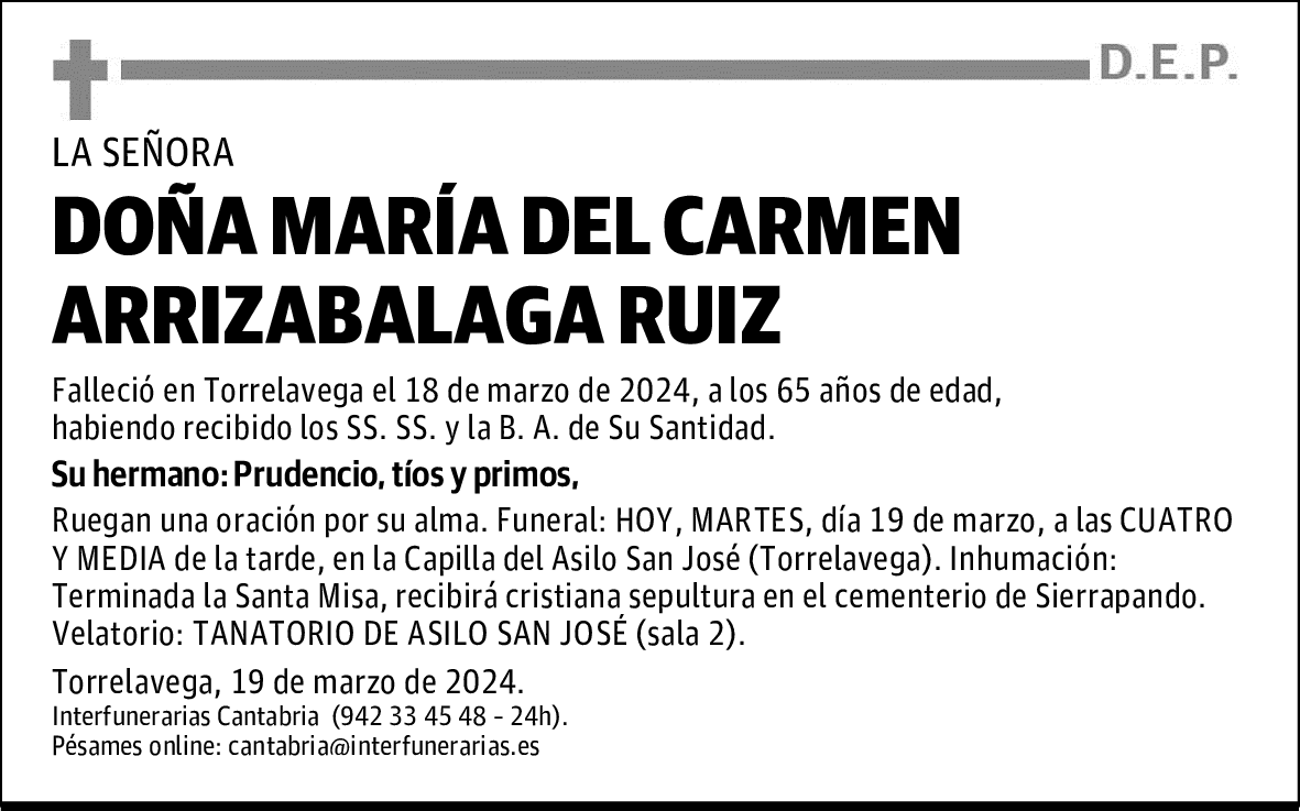 DOÑA MARÍA DEL CARMEN ARRIZABALAGA RUIZ