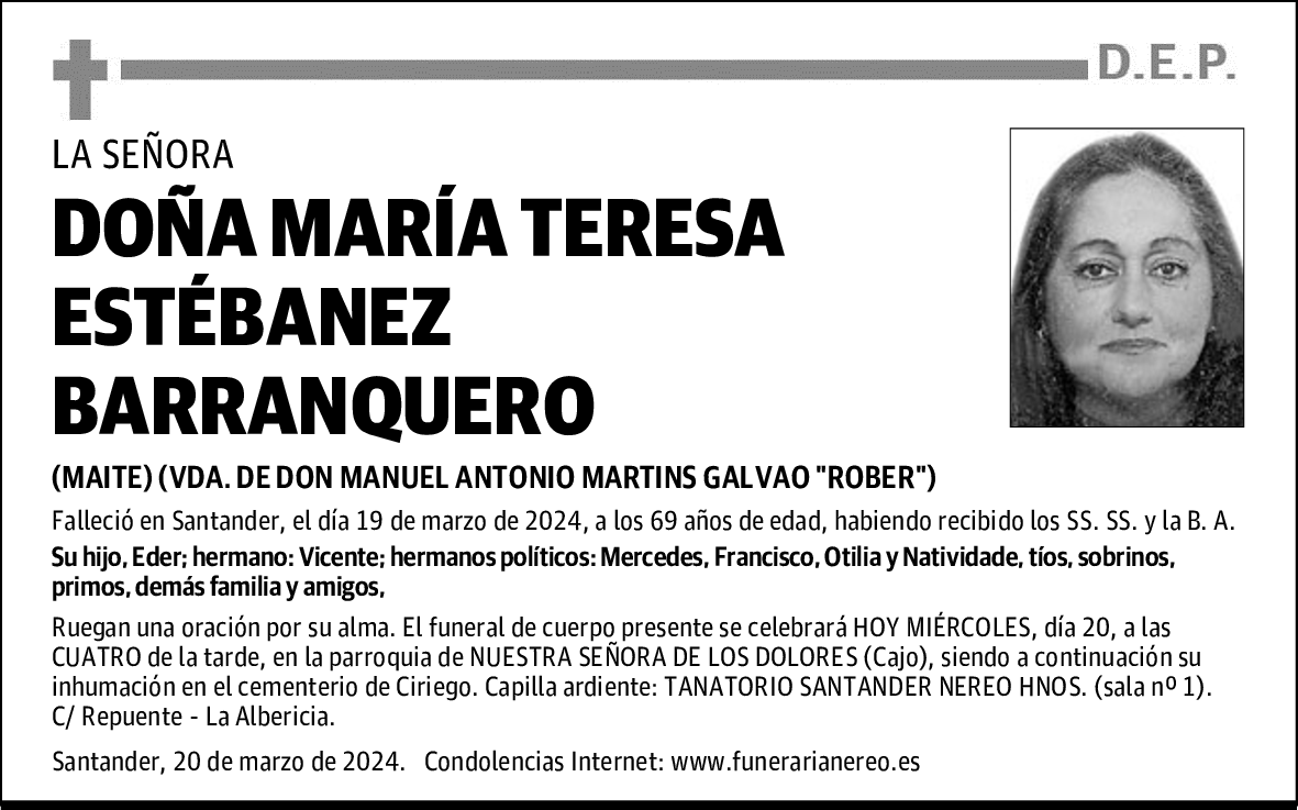 DOÑA MARÍA TERESA ESTÉBANEZ BARRANQUERO
