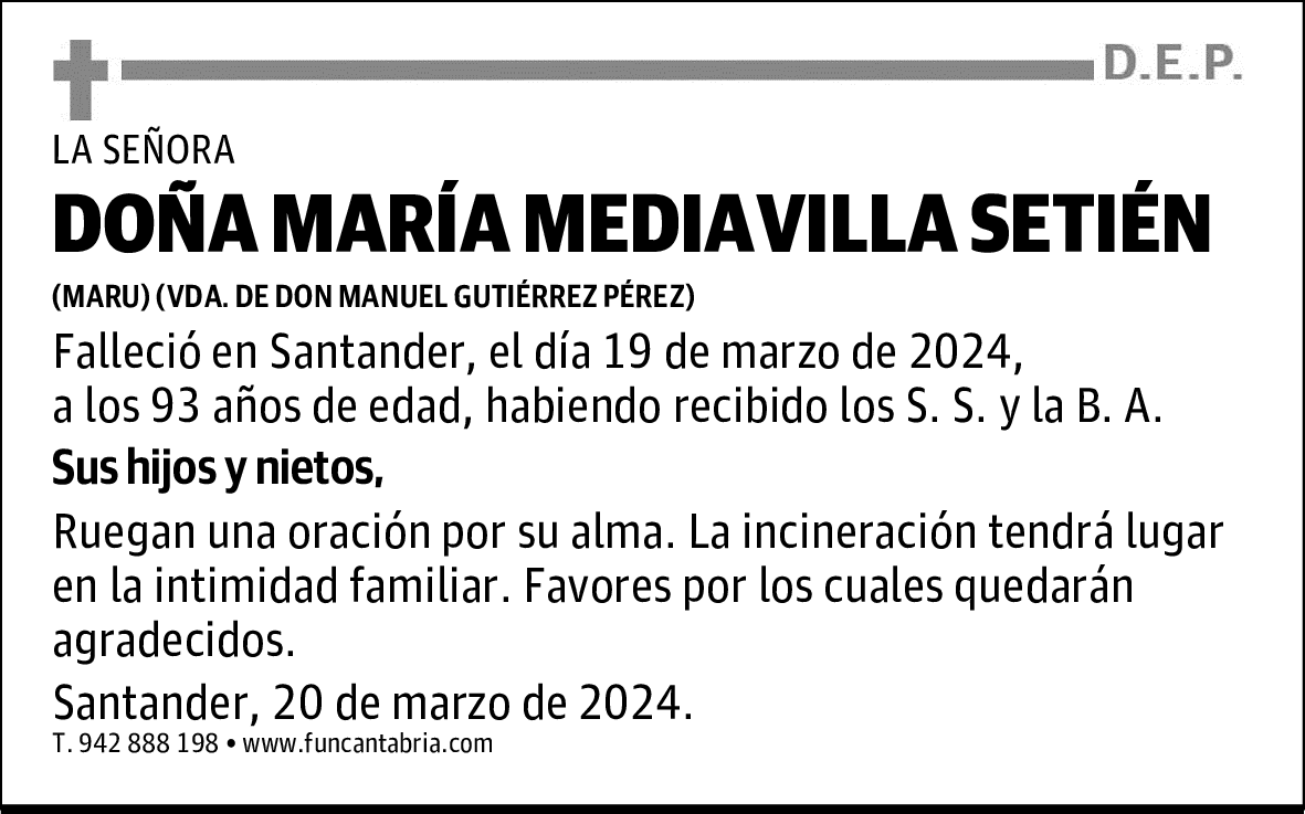 DOÑA MARÍA MEDIAVILLA SETIÉN