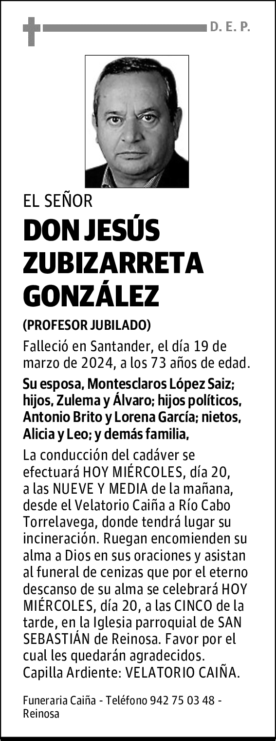 DON JESÚS ZUBIZARRETA GONZÁLEZ
