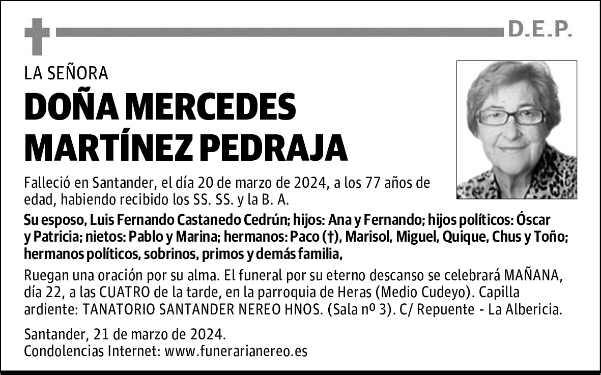 DOÑA MERCEDES MARTÍNEZ PEDRAJA
