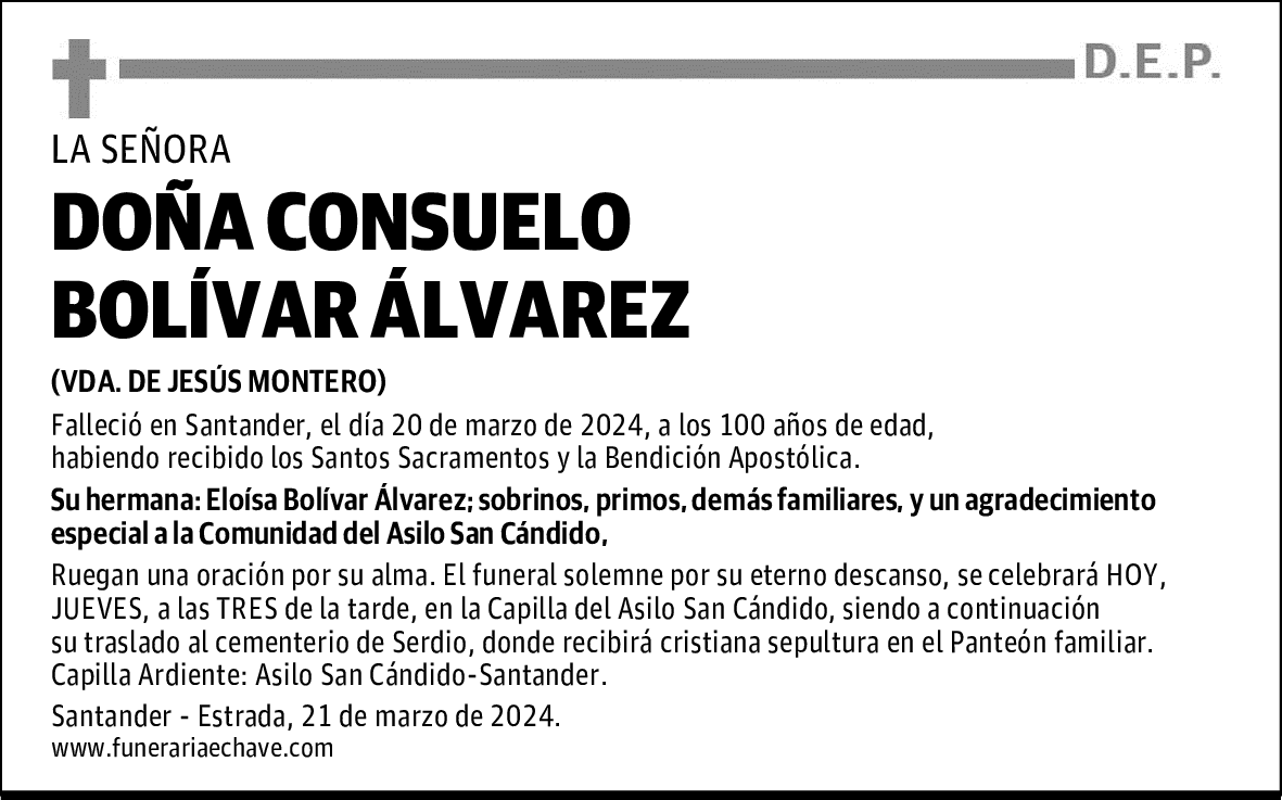 DOÑA CONSUELO BOLÍVAR ÁLVAREZ
