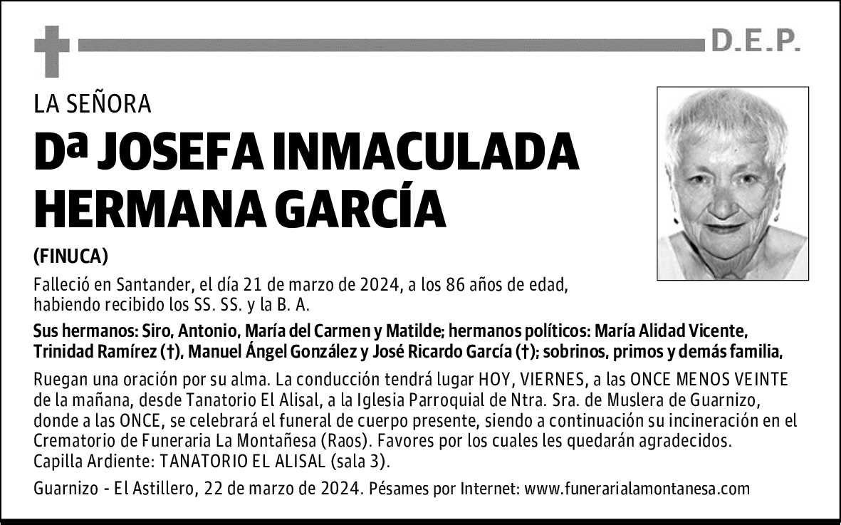 DOÑA JOSEFA INMACULADA HERMANA GARCÍA
