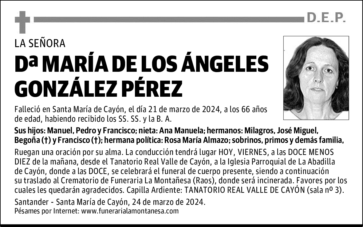 DOÑA MARÍA DE LOS ÁNGELES GONZÁLEZ PÉREZ