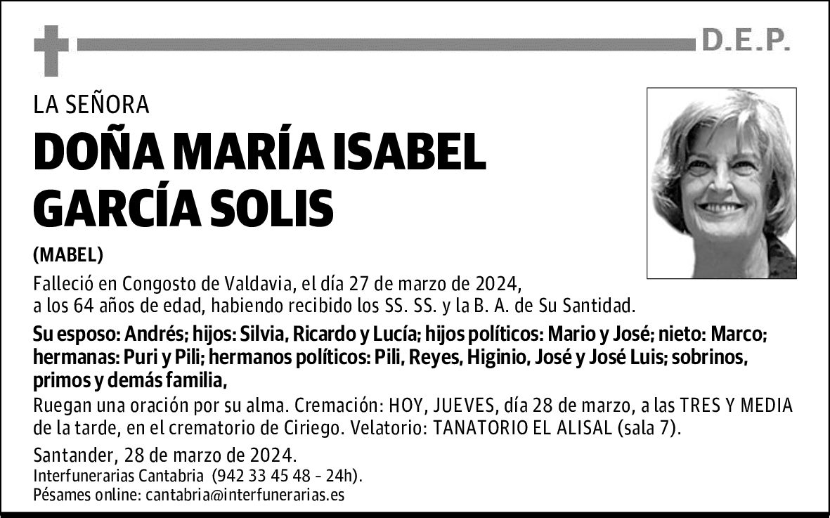 DOÑA MARÍA ISABEL GARCÍA SOLIS