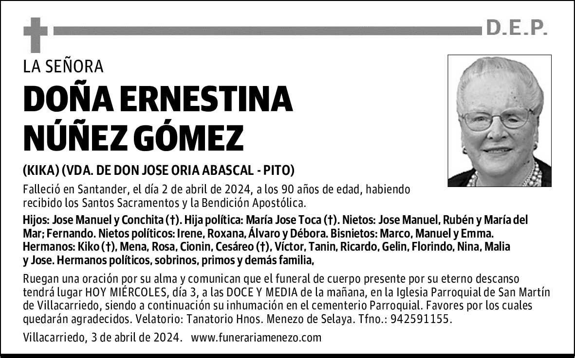 DOÑA ERNESTINA NÚÑEZ GÓMEZ