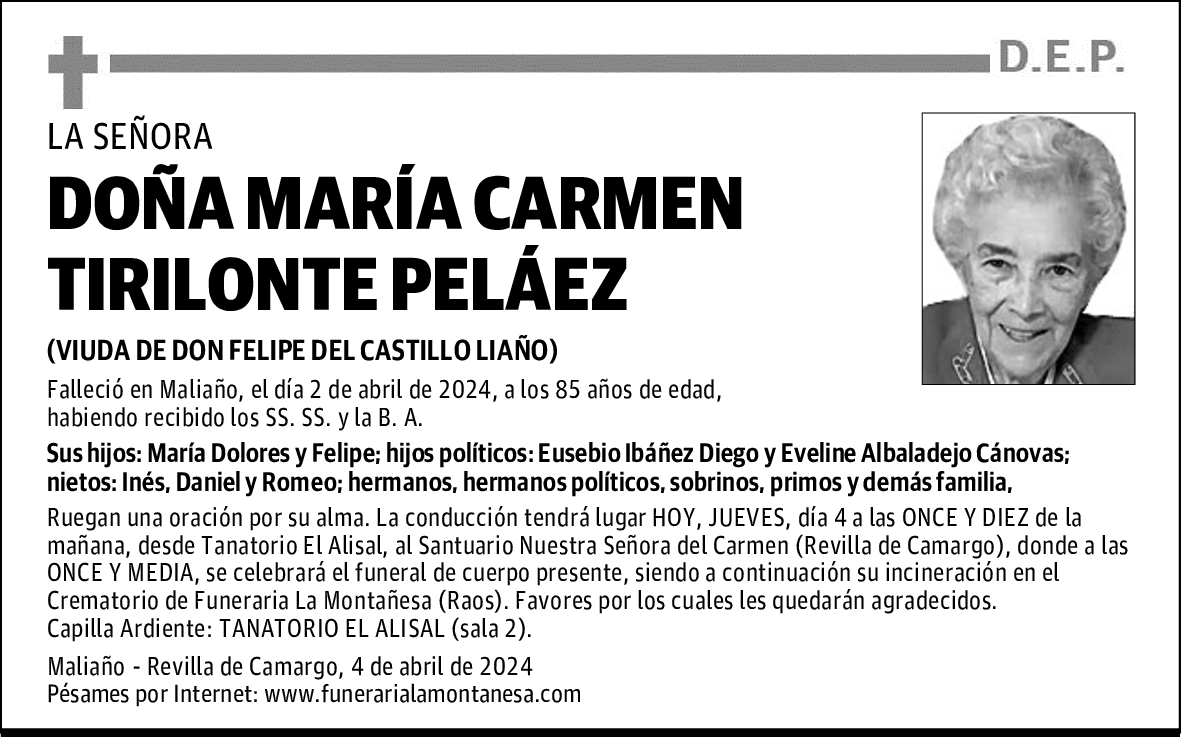 DOÑA MARÍA CARMEN TIRILONTE PELÁEZ