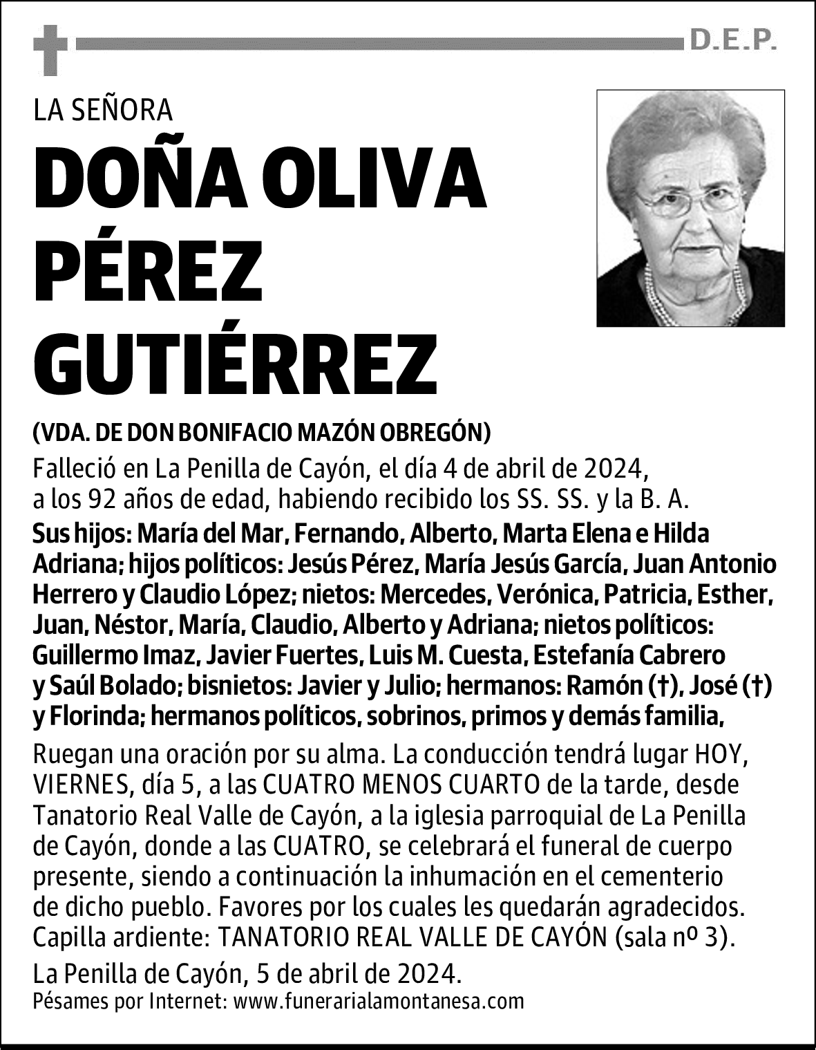DOÑA OLIVA PÉREZ GUTIÉRREZ