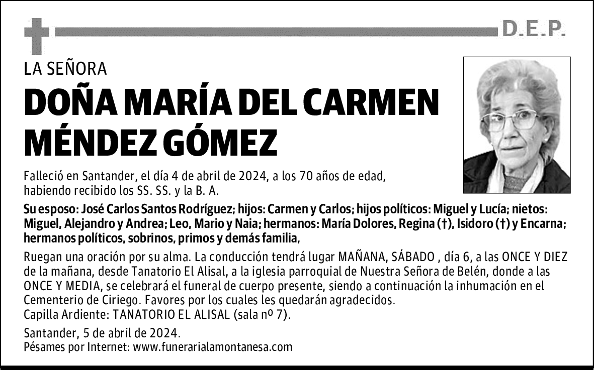 DOÑA MARÍA DEL CARMEN MÉNDEZ GÓMEZ