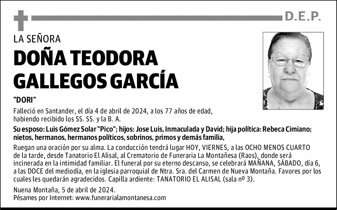 DOÑA TEODORA GALLEGOS GARCÍA