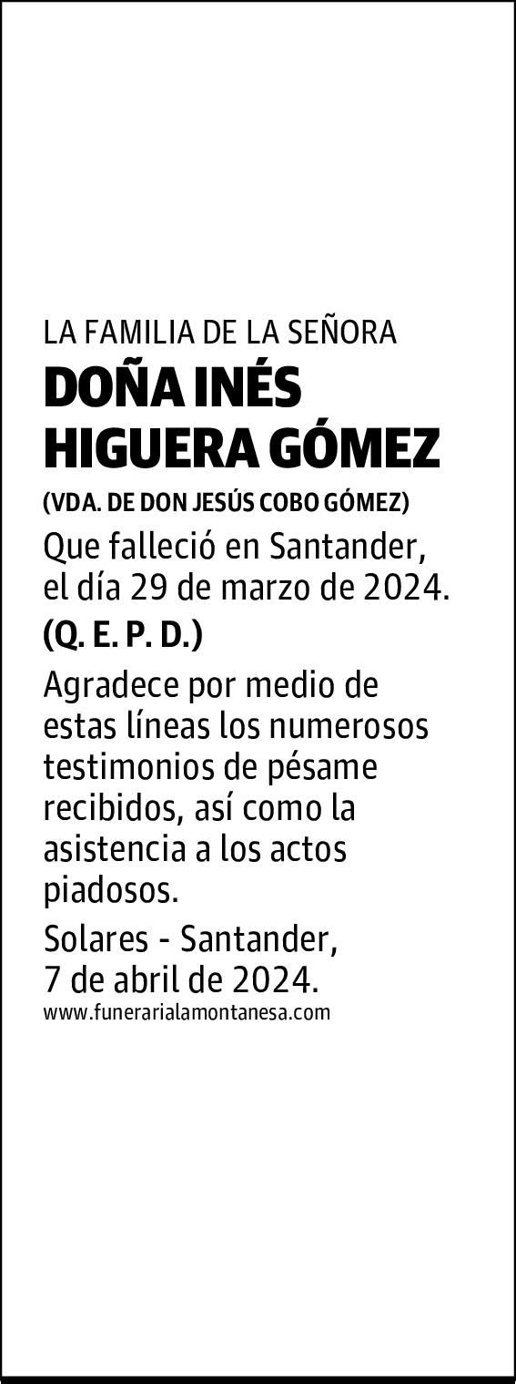 DOÑA INÉS HIGUERA GÓMEZ
