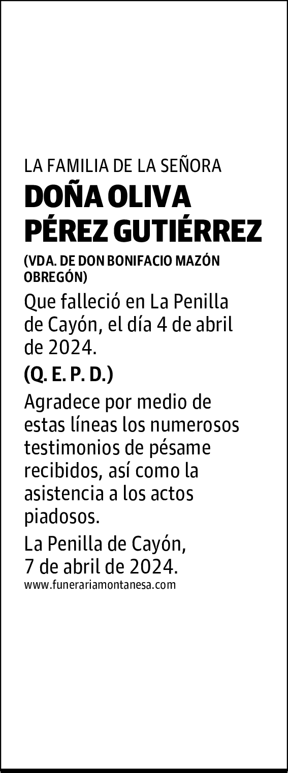 DOÑA OLIVA PÉREZ GUTIÉRREZ