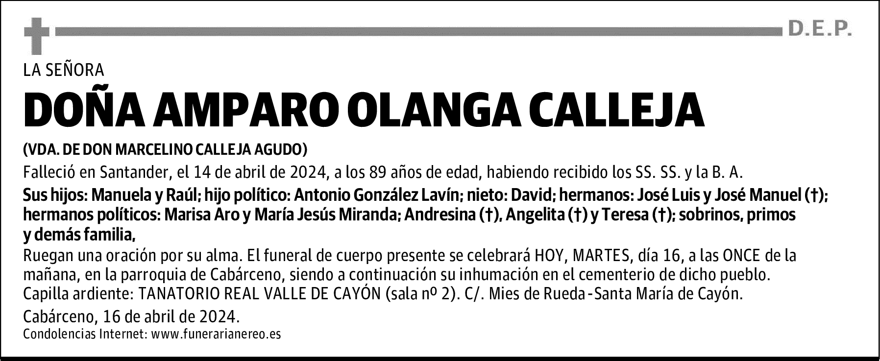 DOÑA AMPARO OLANGA CALLEJA