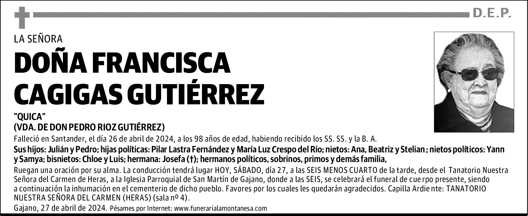DOÑA FRANCISCA CAGIGAS GUTIÉRREZ