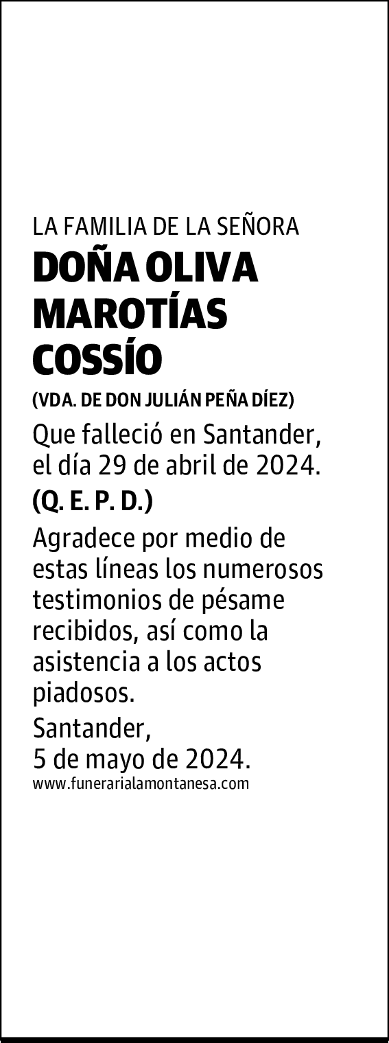 DOÑA OLIVA MAROTÍAS COSSÍO