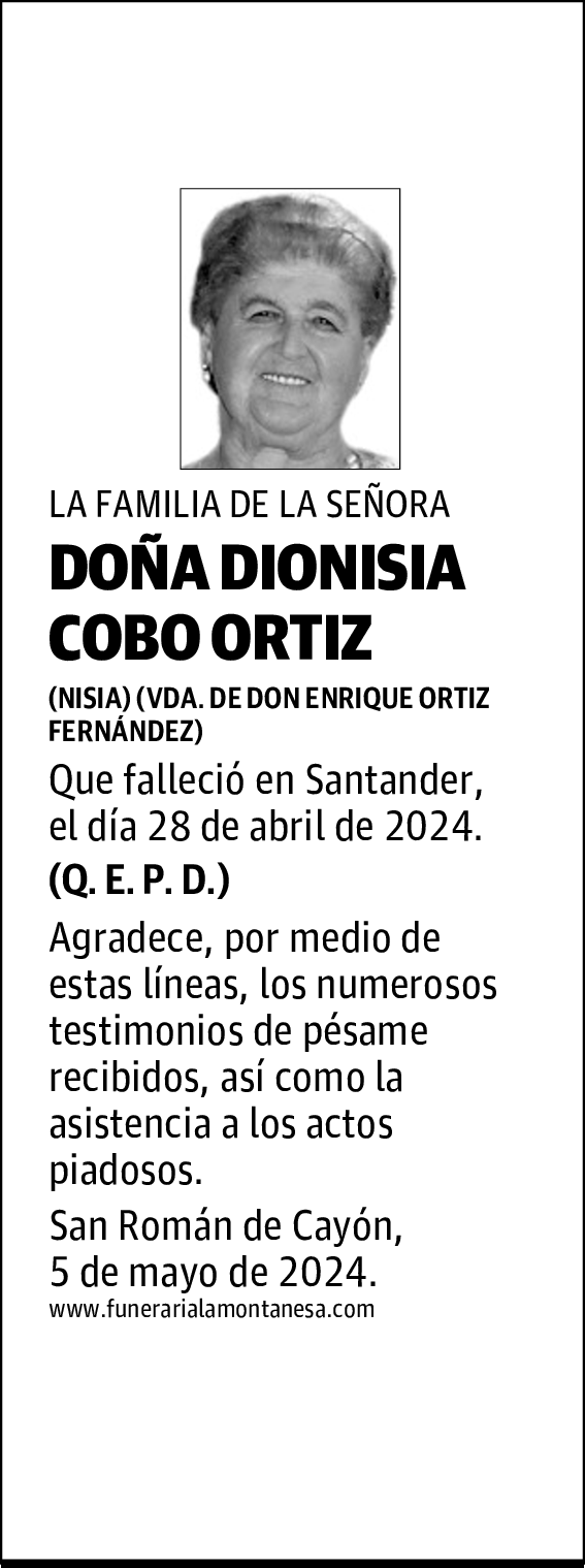 DOÑA DIONISIA COBO ORTIZ