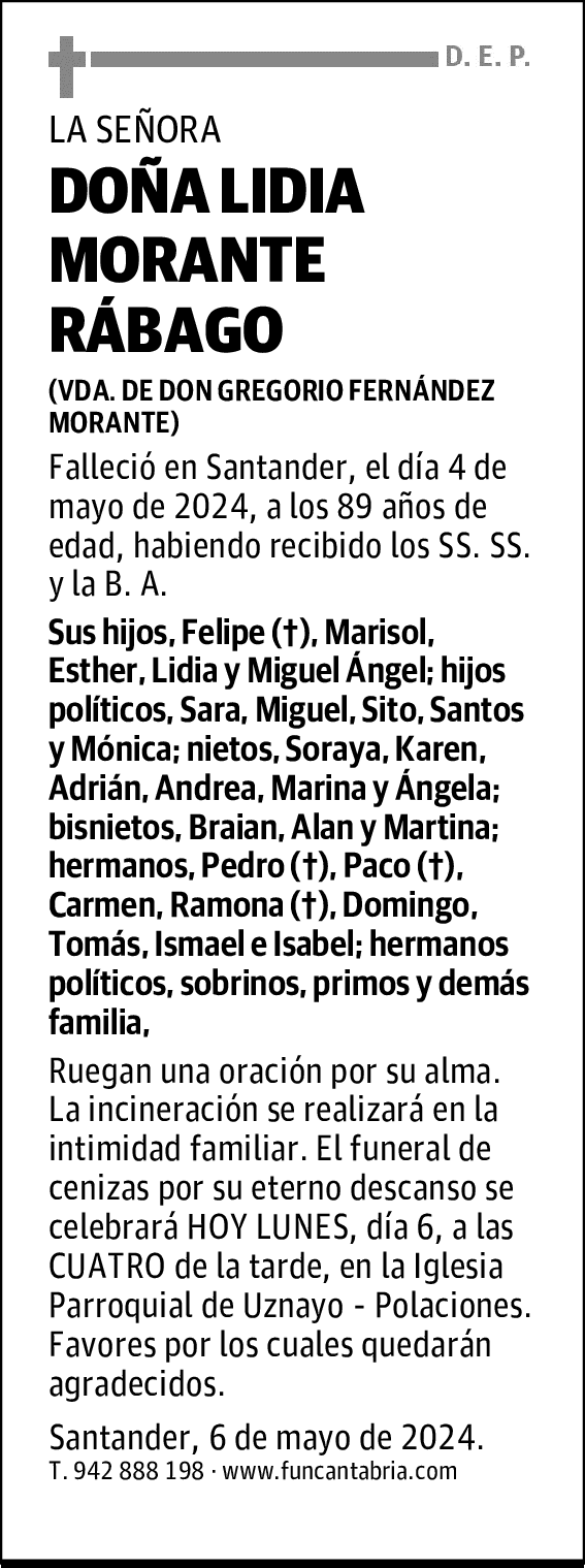 DOÑA LIDIA MORANTE RÁBAGO