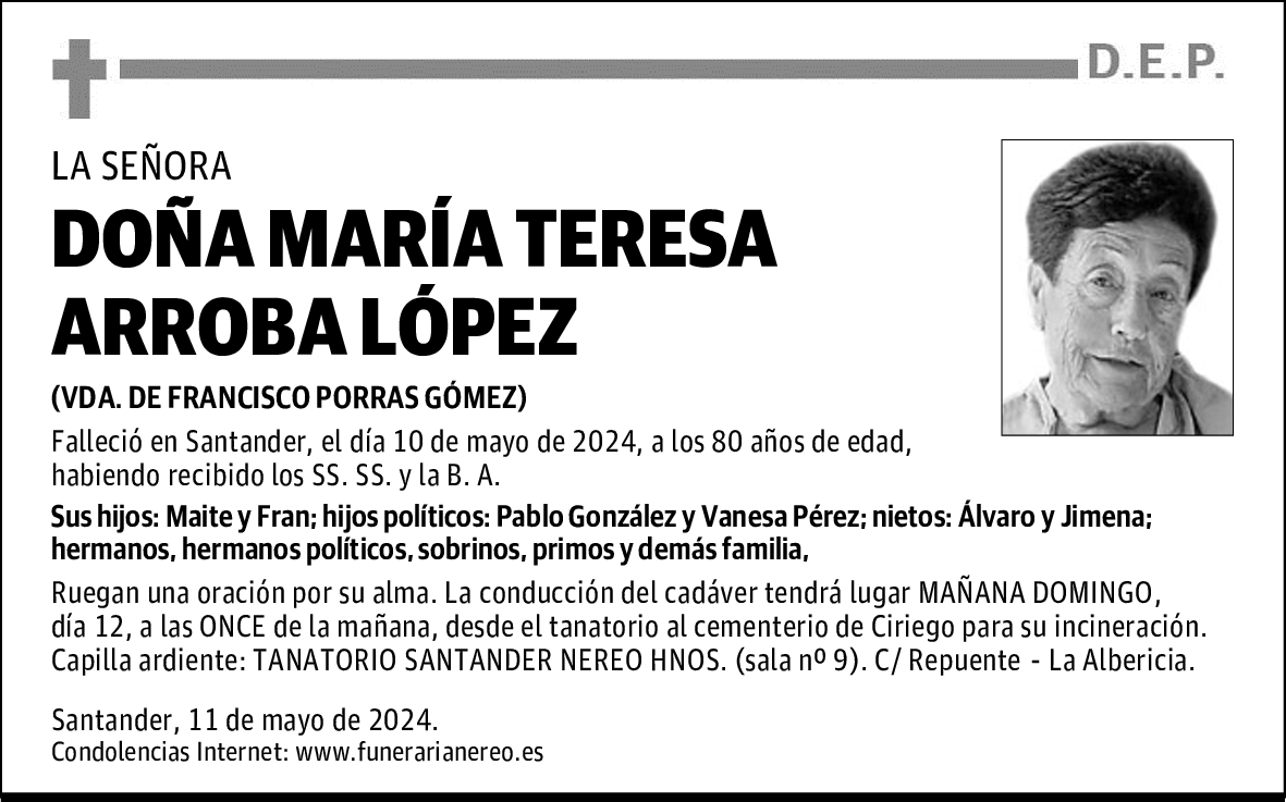 DOÑA MARÍA TERESA ARROBA LÓPEZ