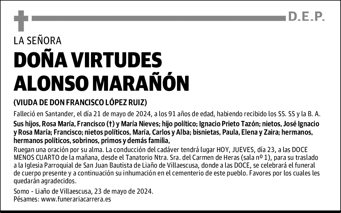 DOÑA VIRTUDES ALONSO MARAÑÓN