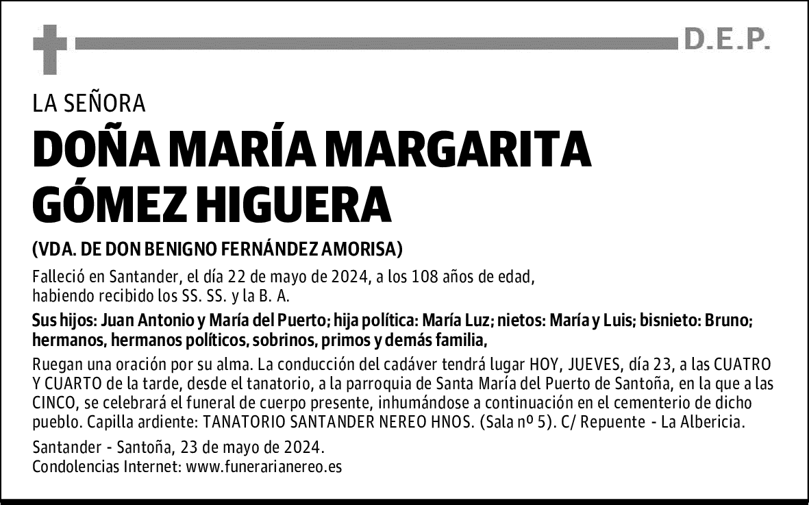 DOÑA MARÍA MARGARITA GÓMEZ HIGUERA