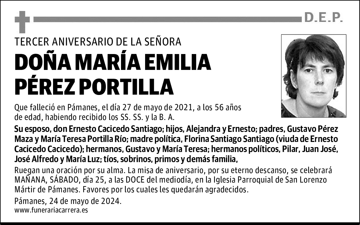 DOÑA MARÍA EMILIA PÉREZ PORTILLA