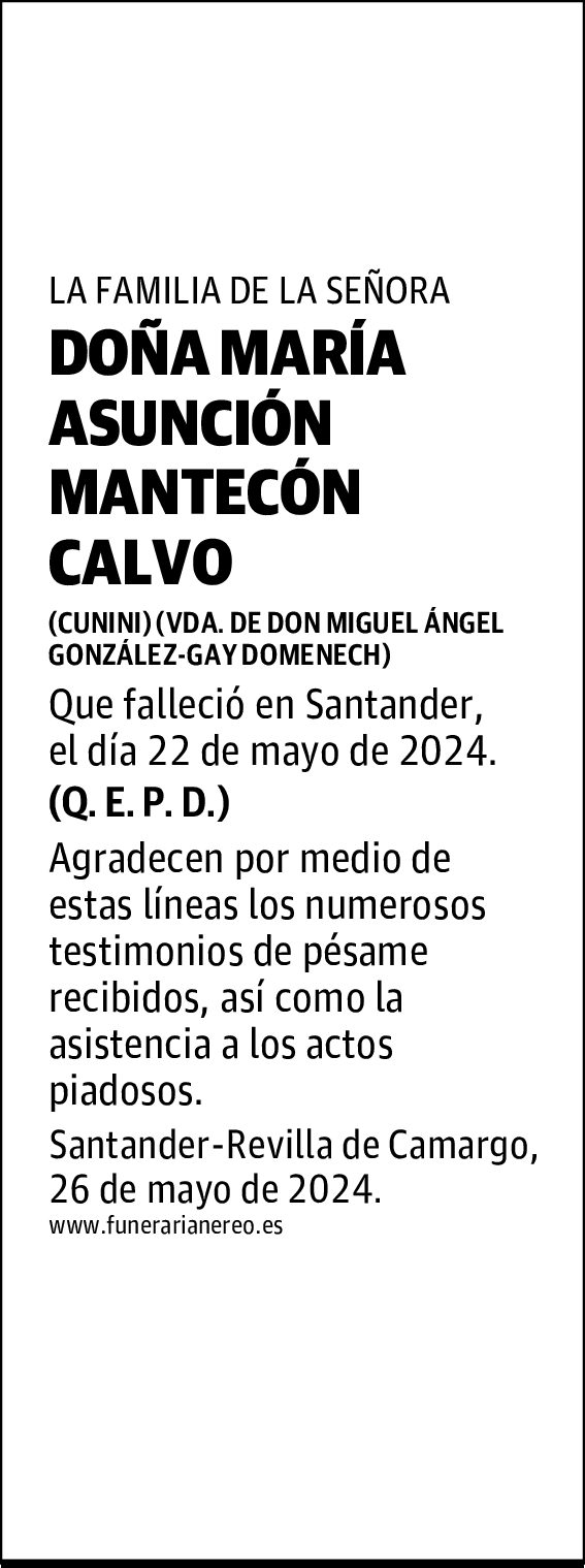 DOÑA MARÍA ASUNCIÓN MANTECÓN CALVO