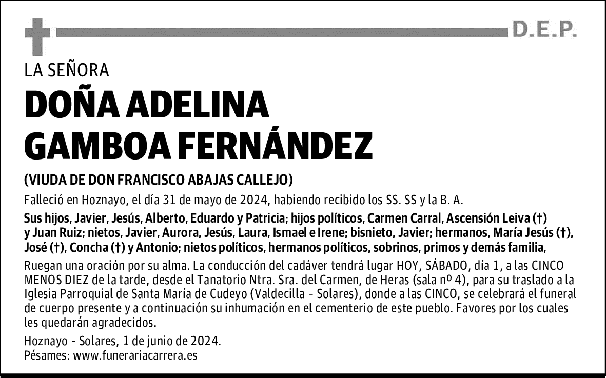 DOÑA ADELINA GAMBOA FERNÁNDEZ