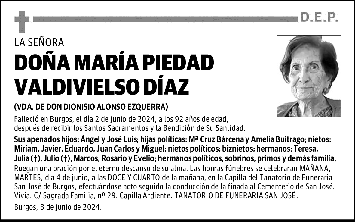 DOÑA MARÍA PIEDAD VALDIVIELSO DÍAZ