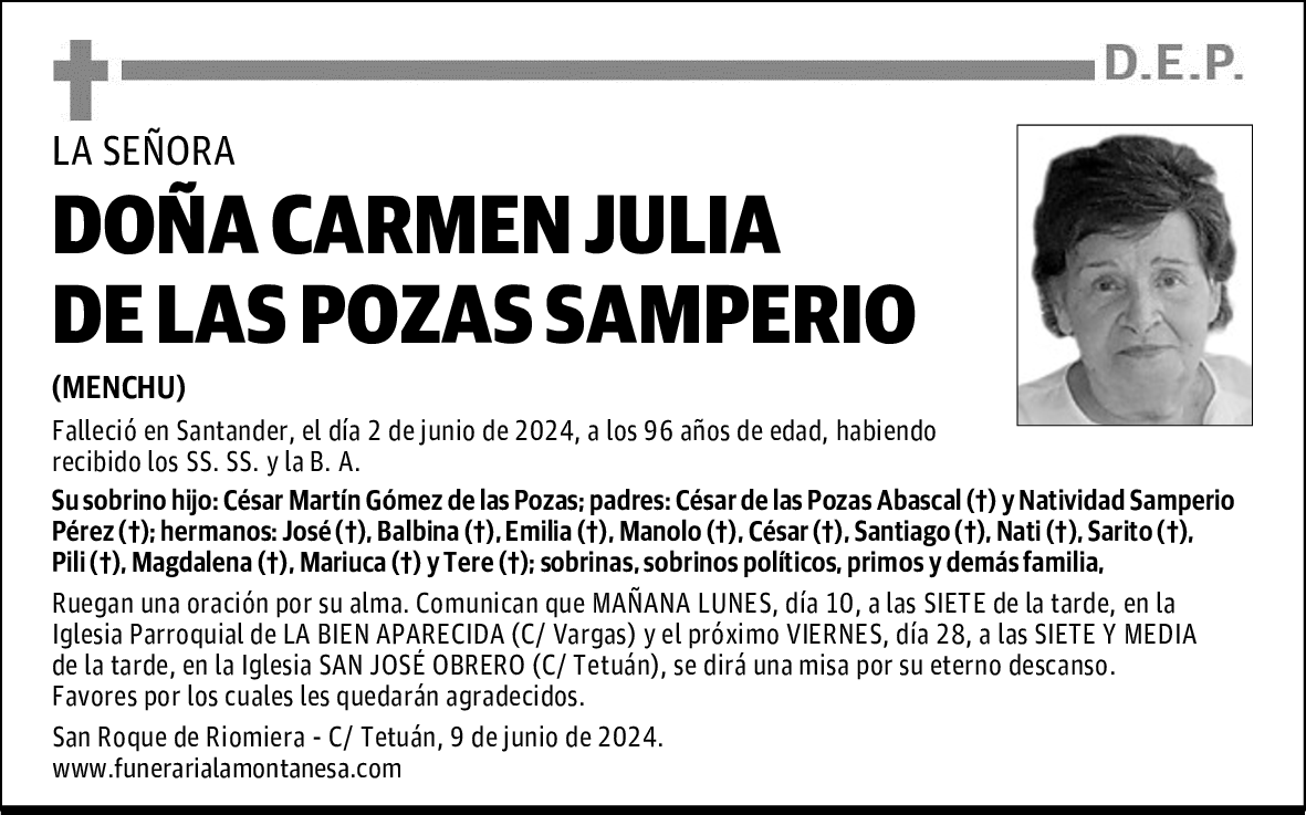 DOÑA CARMEN JULIA DE LAS POZAS SAMPERIO