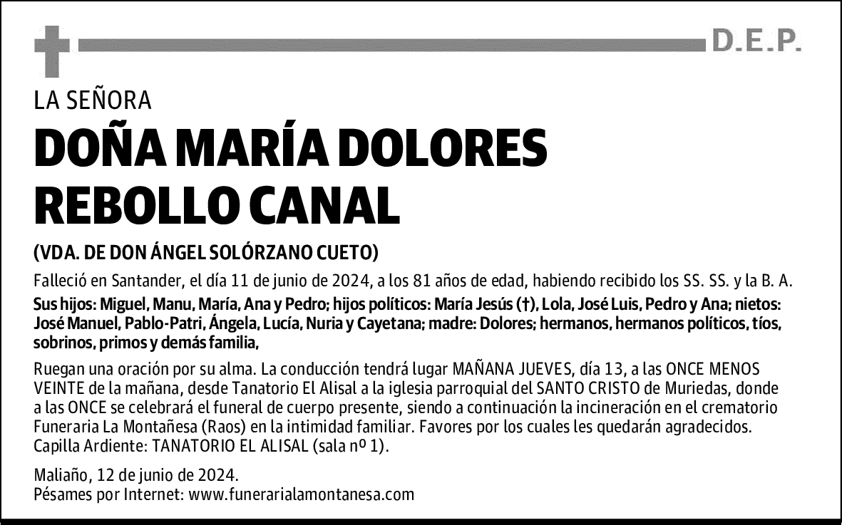 DOÑA MARÍA DOLORES REBOLLO CANAL