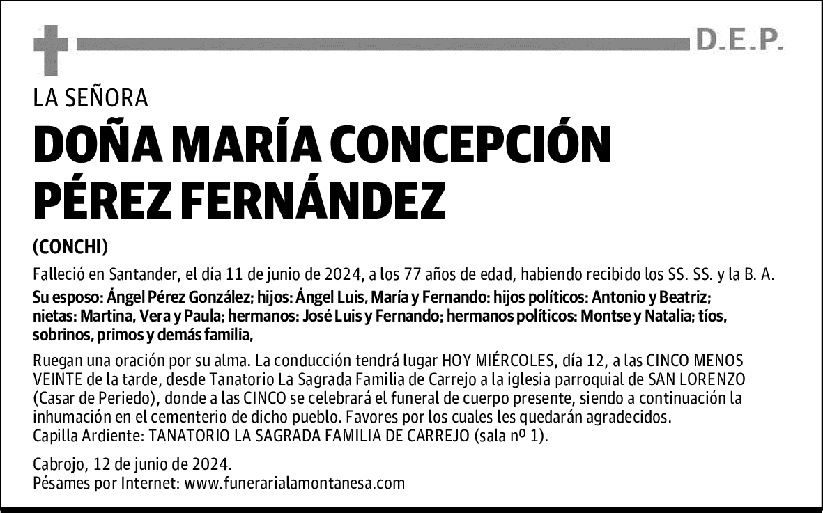 DOÑA MARÍA CONCEPCIÓN PÉREZ FERNÁNDEZ