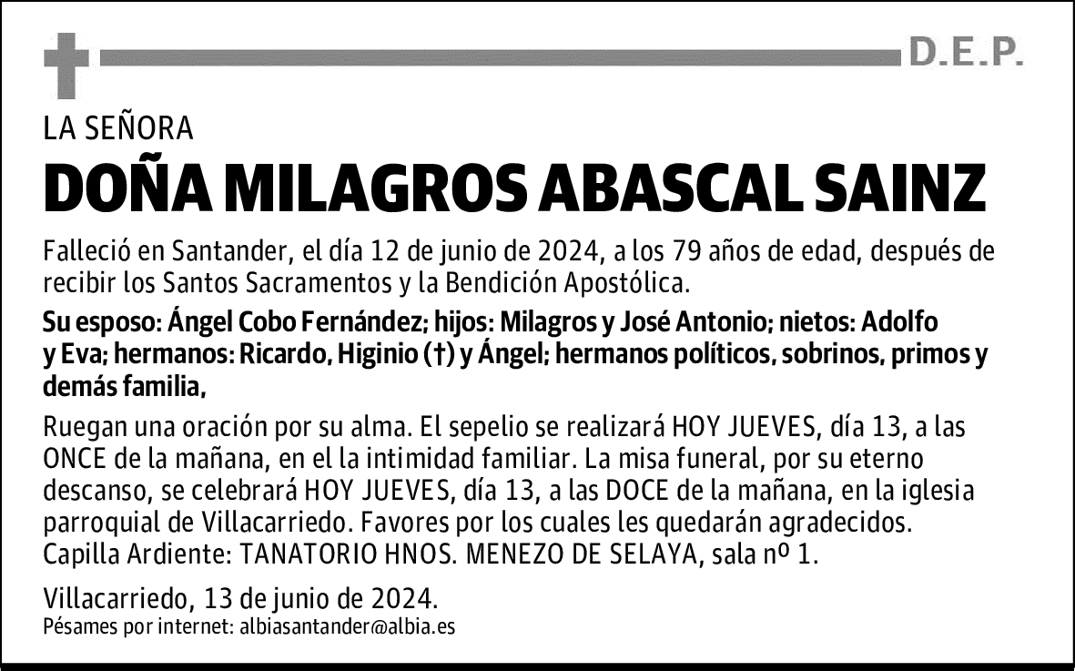 DOÑA MILAGROS ABASCAL SAINZ