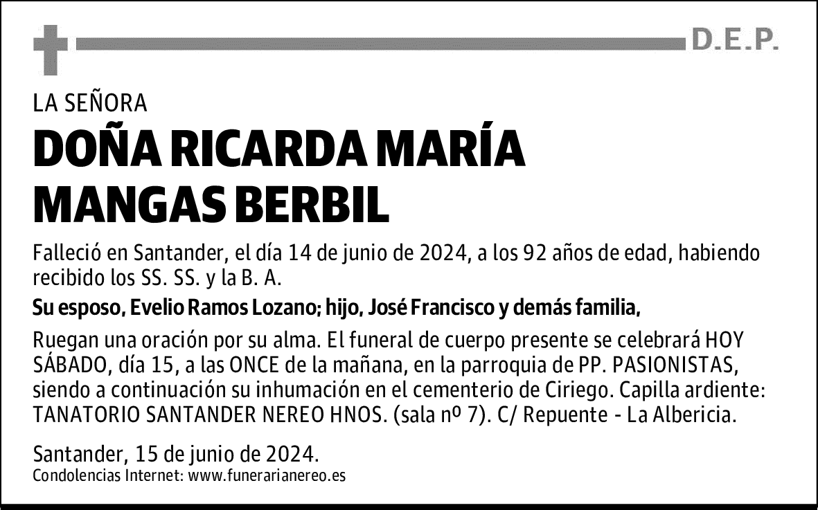 DOÑA RICARDA MARÍA MANGAS BERBIL