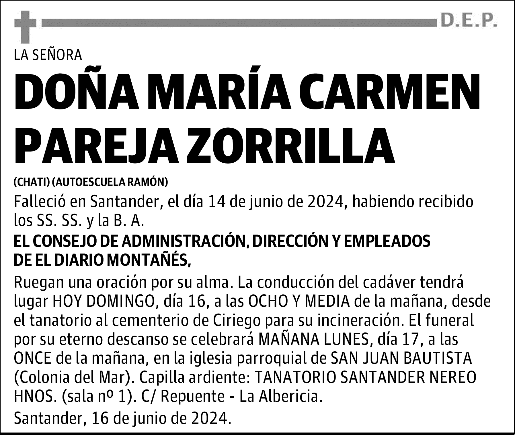 DOÑA MARÍA CARMEN PAREJA ZORRILLA