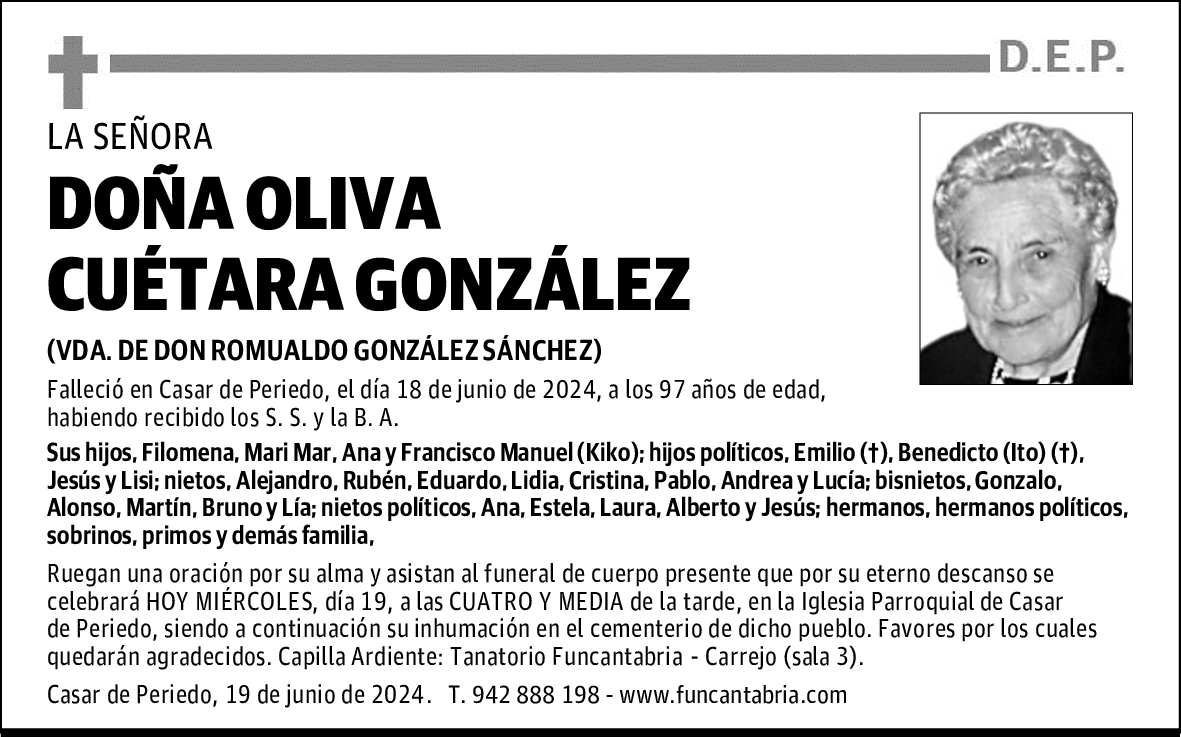 DOÑA OLIVA CUÉTARA GONZÁLEZ