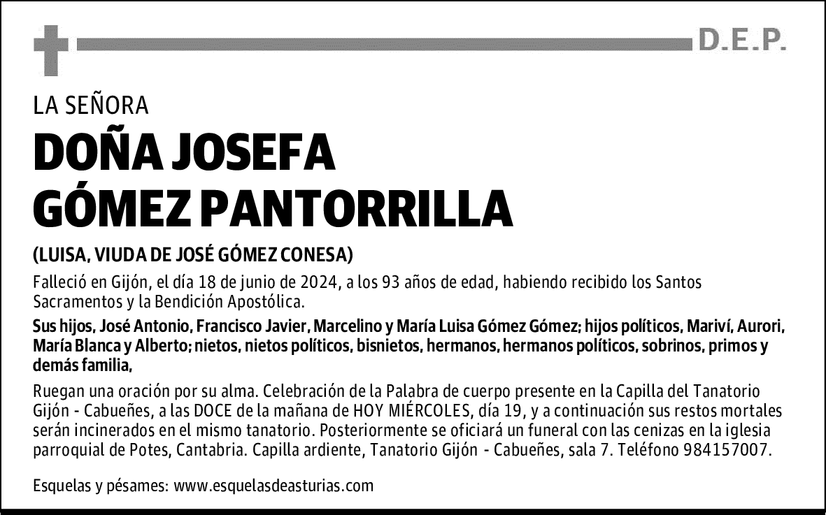 DOÑA JOSEFA GÓMEZ PANTORRILLA