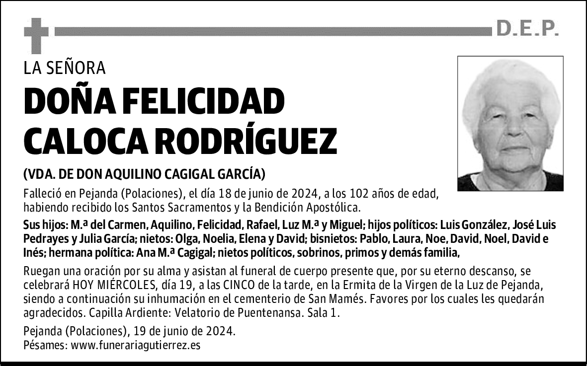 DOÑA FELICIDAD CALOCA RODRÍGUEZ