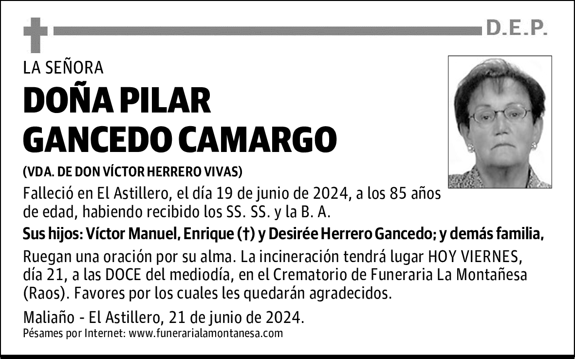 DOÑA PILAR GANCEDO CAMARGO